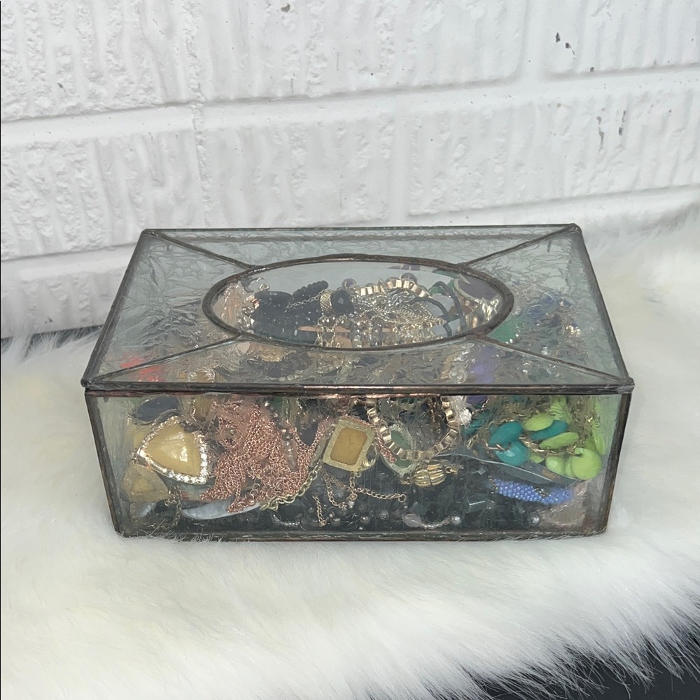 Glass Jewelry Box with Assorted Jewelry all wearable